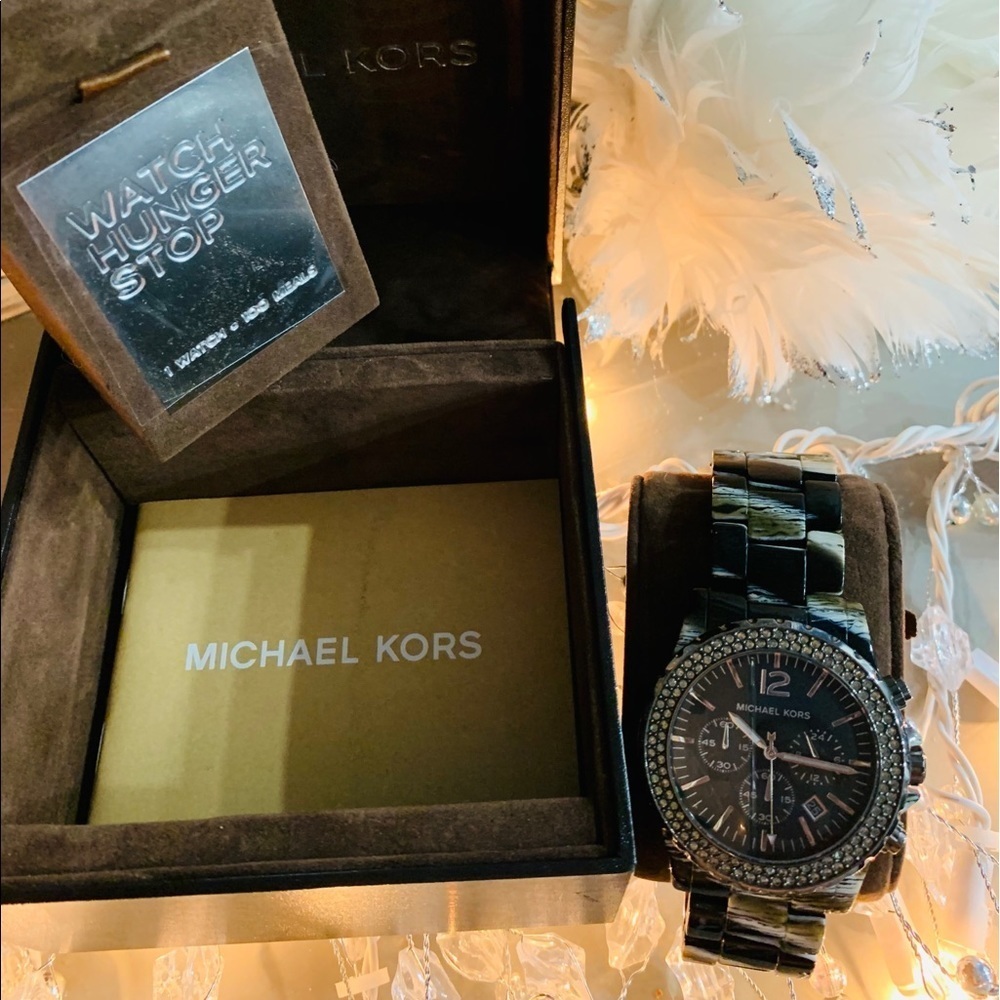 Michael Kors Black w brown Watch like new in box